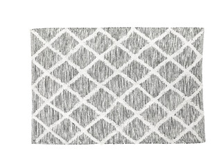 Stylish grey rug isolated on white, top view. Interior accessory