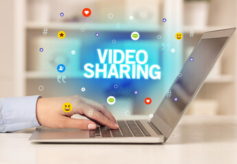 Freelance woman using laptop concept