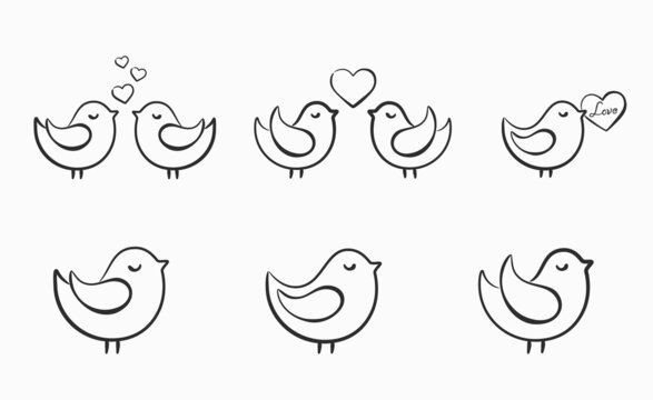 hand drawn love birds collection. romantic, couple and love symbols. sketchy elements for valentine's day design