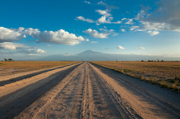 Fototapeta na wymiar Kenya, Amboseli, Kilimanjaro, road converging