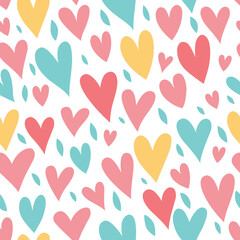 Seamless pattern with hearts in beautiful colors. Great for baby linens, kids, valentine's day, mother's day, romantic designs, wallpapers, fabrics and other surfaces.