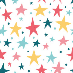 Seamless doodle pattern with colorful stars. Template for design and decoration backgrounds, package, covers, textile.