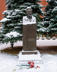 December 5, 2021, Moscow, Russia. Monument at the grave of Soviet statesman Mikhail Kalinin in the...
