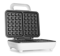 Open electric waffle maker isolated on white