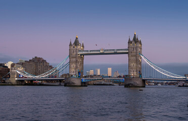Fototapeta na wymiar Europe, UK, England, London, Tower Bridge dusk canary wharf
