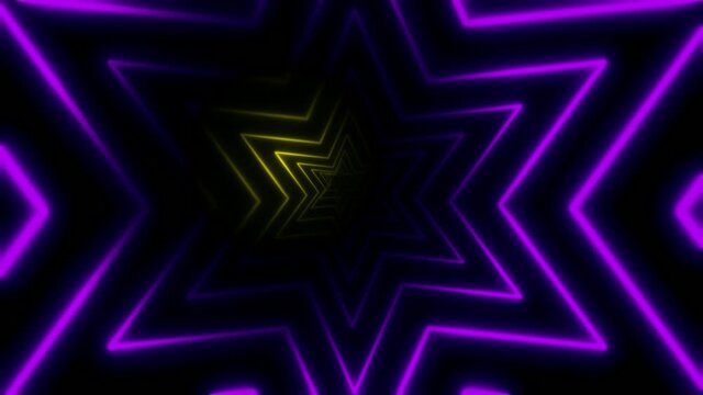Abstract background,tunnel of a six-pointed star pierced by a gradient ray, violet-yellow,4K.