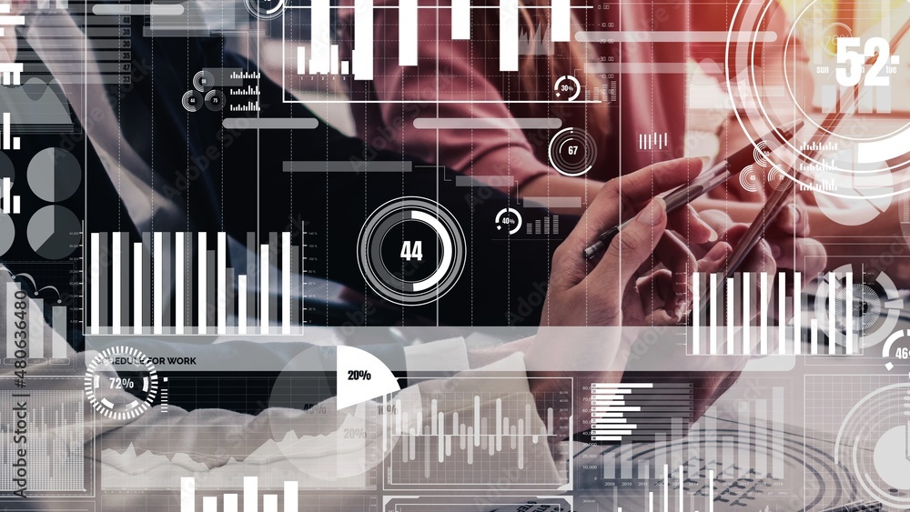 Poster conceptual business dashboard for financial data analysis . 3d render computer graphic .