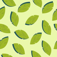 Pattern with green leaves on yellow background