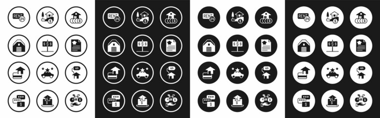 Set House with dollar, Garage, Rent, contract, and Credit card icon. Vector