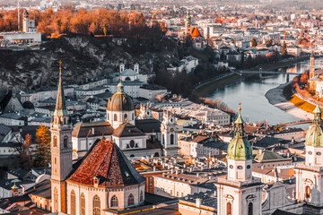 Naklejka premium Cityscape view of Salzburg from above, Austria