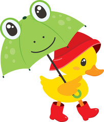 Duck with frog umbrella