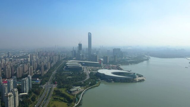 Aerial photography of modern buildings of Suzhou International Financial Center