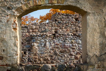 View through the castle window to the wall