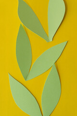 Fototapeta na wymiar paper leaves on yellow