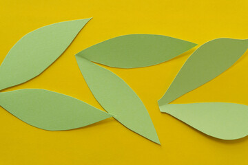 Fototapeta na wymiar paper leaves on yellow