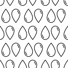 Seamless pattern with water drop symbol. Abstract logo line icon. Simple trendy ecological, environmental, medical, chemical, food and oil, natural alternative energy design 