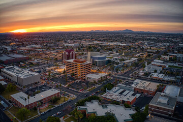 Aerial View of Sunrise over the Phoenix Suburb of Mesa, Arizona
