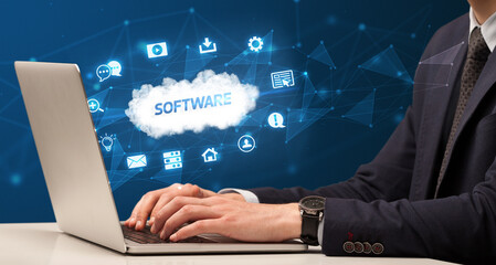 Businessman working with laptop concept