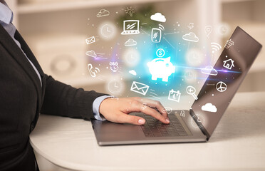 Businessman working on laptop with new business concept