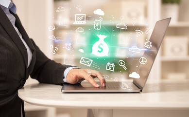 Businessman working on laptop with new business concept