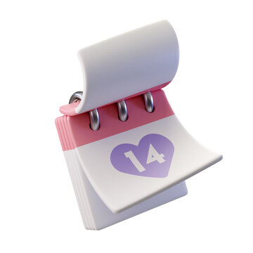 3d render illustration of february 14th heart shaped calendar with metal rings
