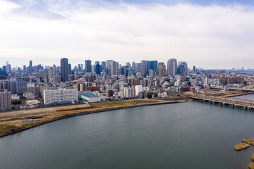 Fototapeta na wymiar Osaka City Aerial View, Large City in Kansai Japan
