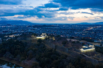 Hikone Castle Aerial view at Night, Shiga Prefecture Japan