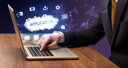 Businessman working with laptop concept