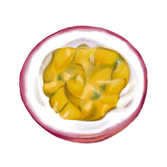 Realistic passion fuit procreate illustration isolated on white background. Food, recipe and cook book clipart. Menu, cafe and  restaurant graphic. Exotic tropical fruit