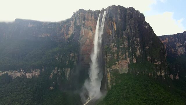 Panoramic aerial view of Angel Fall world's highest waterfall in Venezuela national park