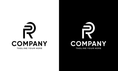 Letter P R Monogram Logo Design Minimal, on a black and white background.