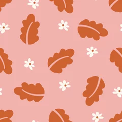 Foto op Plexiglas whimsical Scandinavia cute pink abstract flower leaves seamless pattern  © Peiyi