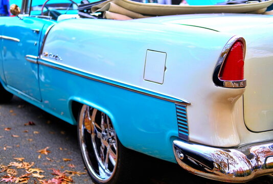 Blue and White Bel Air convertible