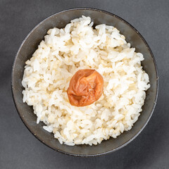 梅干しがのった玄米入りご飯　米