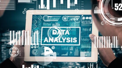 Data Analysis for Business and Finance conceptual . Graphic interface showing future computer technology of profit analytic, online marketing research and information report for business strategy.