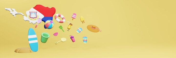 3d rendering of summer vacation in Sint Maarten for social media template