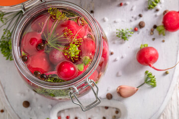 Healthy pickled radishes as healthy winter supplies.