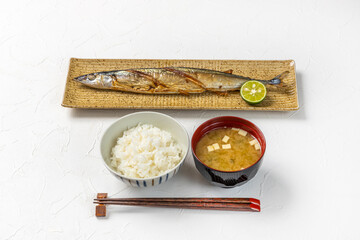 さんまの塩焼き　Grilled saury with salt Japanese food 