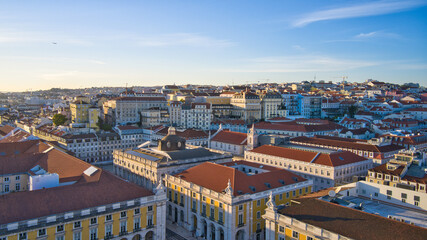 Lisbon, Portugal - January 13, 2022: Lisbon Town hall. Aerial drone view from Commerce Square.