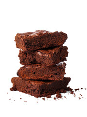 Pieces of tasty chocolate brownie isolated on white background