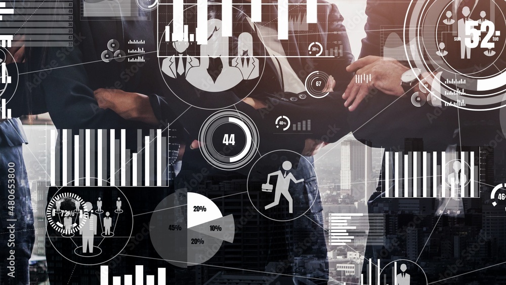 Poster conceptual business dashboard for financial data analysis . 3d render computer graphic .
