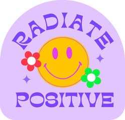 Retro emblem radiate positivity. Groovy style.