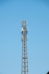Telecommunication tower of 4G and 5G cellular. Antenna transmission communication. Cell phone signal base station.