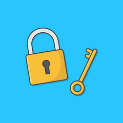 Padlock With Key Vector Icon Illustration. Closed Padlock