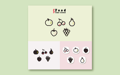 Icons in the style of online art, healthy food, fruits, mobile application, healthy lifestyle