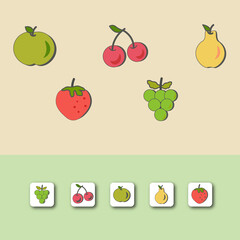 Icons in the style of online art, healthy food, fruits, mobile application, healthy lifestyle