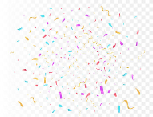 Confetti burst explosion On Transparent Background Color flying ribbons and streamers. Birthday party vector background