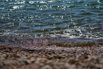 Close-up of Alum Bay pebble beach, near the Needles, in Isle of Wight, United Kingdom