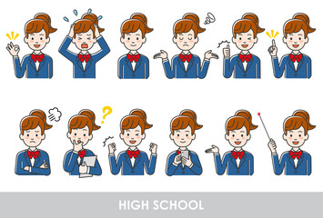 女子高校生の表情素材イラストセット