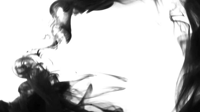 回転する黒い絵の具と白い背景,白黒反転